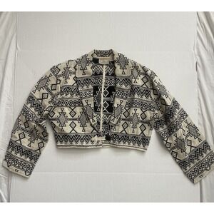 Vintage 90s Flashback Southwestern Aztec Tapestry Crop Jacket Women's Large